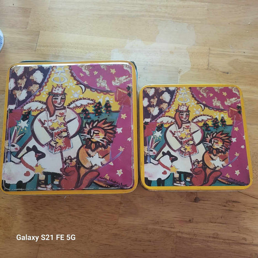 Neiman Marcus colorful vintage tin set, Angels